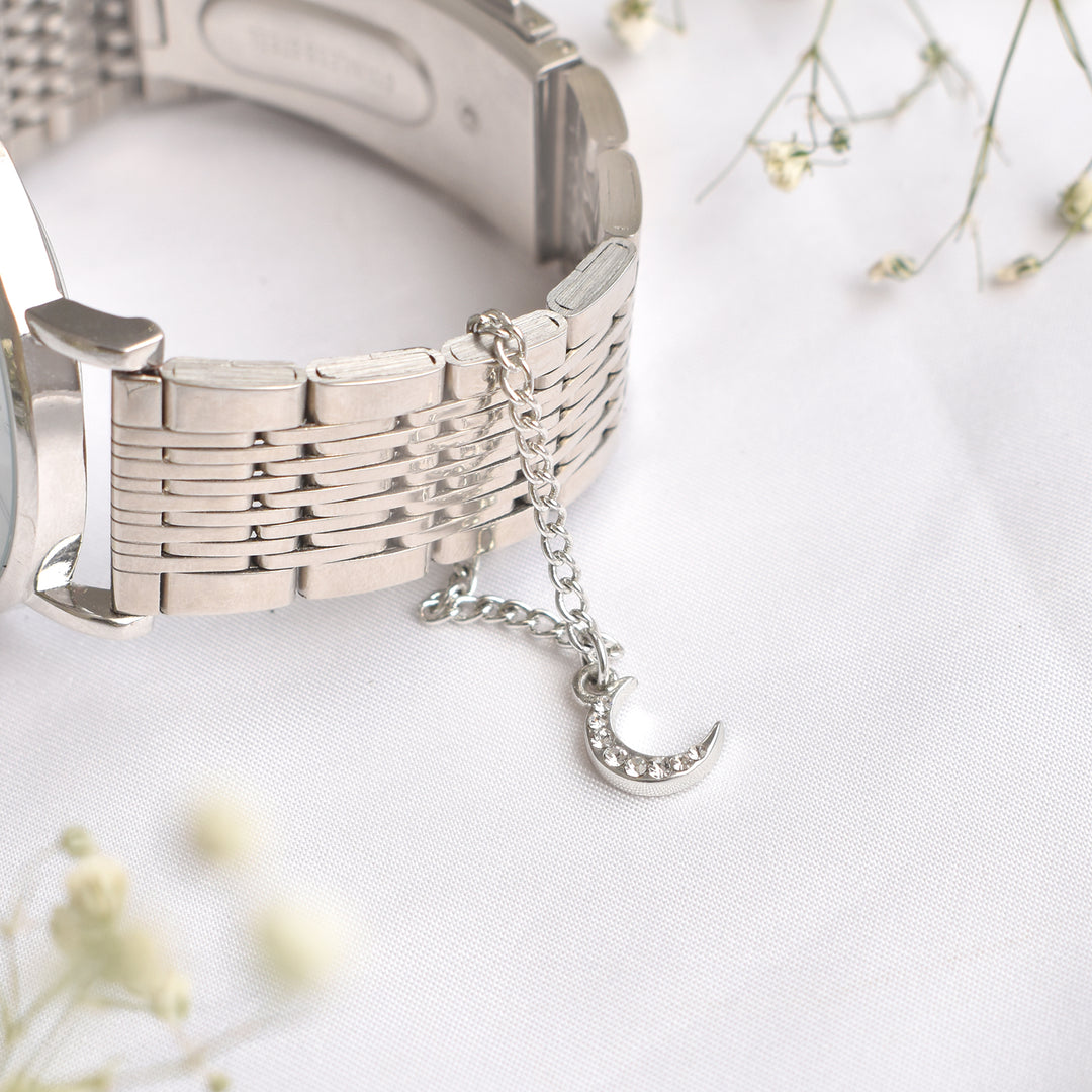 Luna Rhinestone Silver Watch Charm