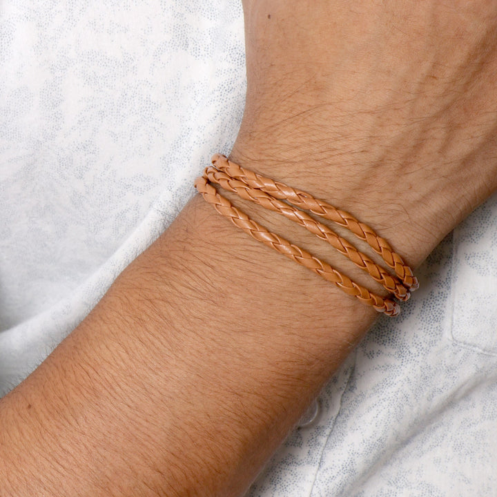 Aaron Braided Wrap Around Tan Men's Bracelet
