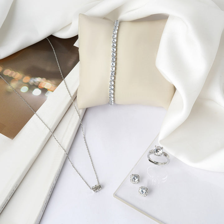 Silvered Rhinestone Jewelry Set