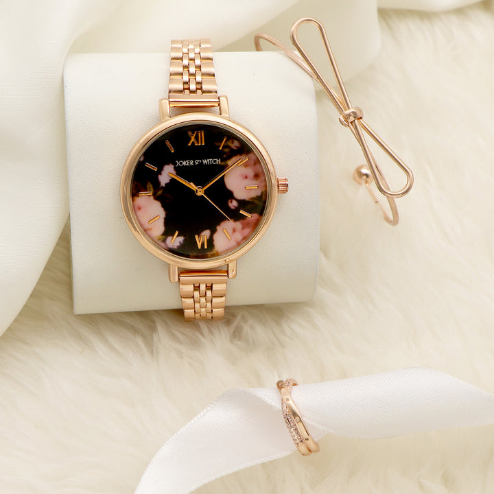 Floral Rose Gold Love Triangle