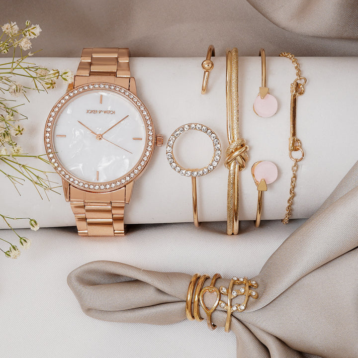 Suzanne white And Pink Ceramic Metallic Strap Watch