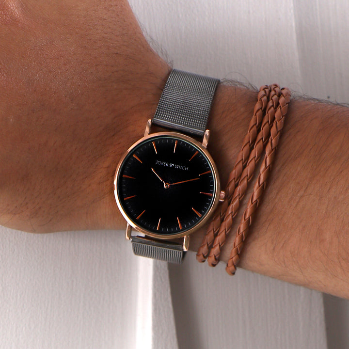 Preto Gunmetal Men's Watch Bracelet Stack