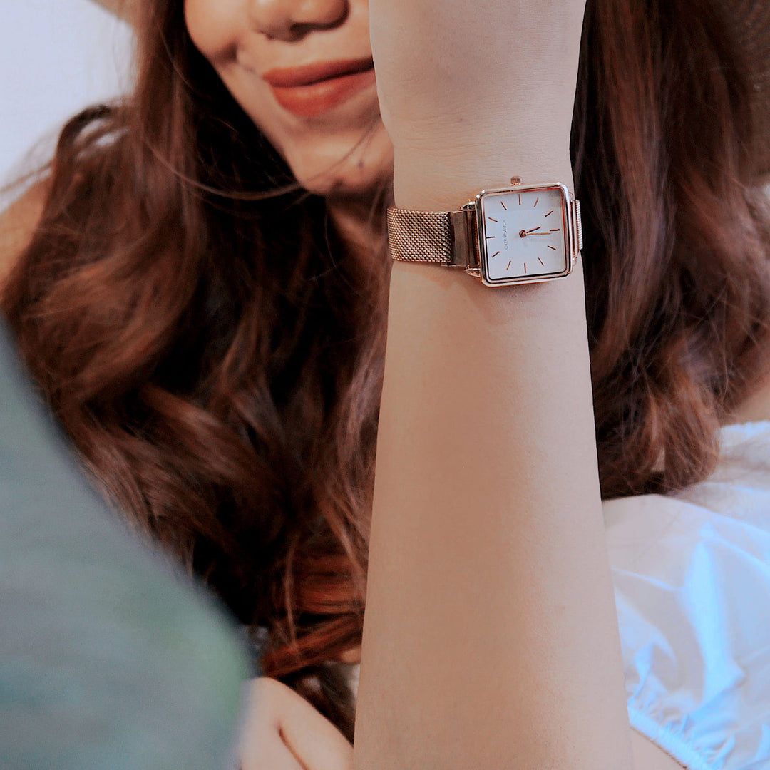 Vintage Square White Dial Rosegold Magnetic Watch - Joker & Witch