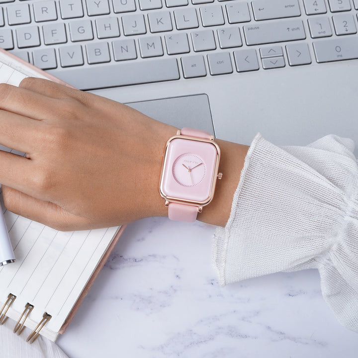 Utopia Pink Medium Rectangle Dial PU Strap Unisex Watch