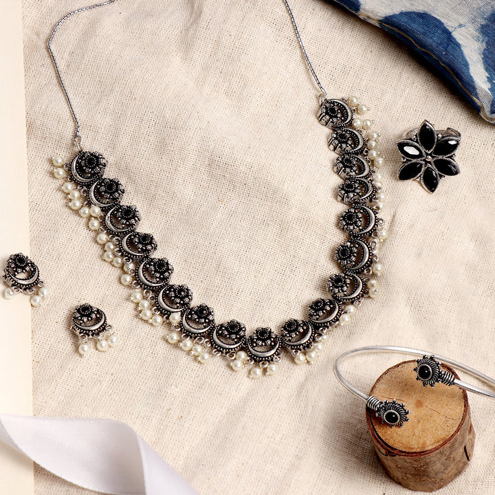 Amba Black Silver Oxidized Jewelry Gift Set