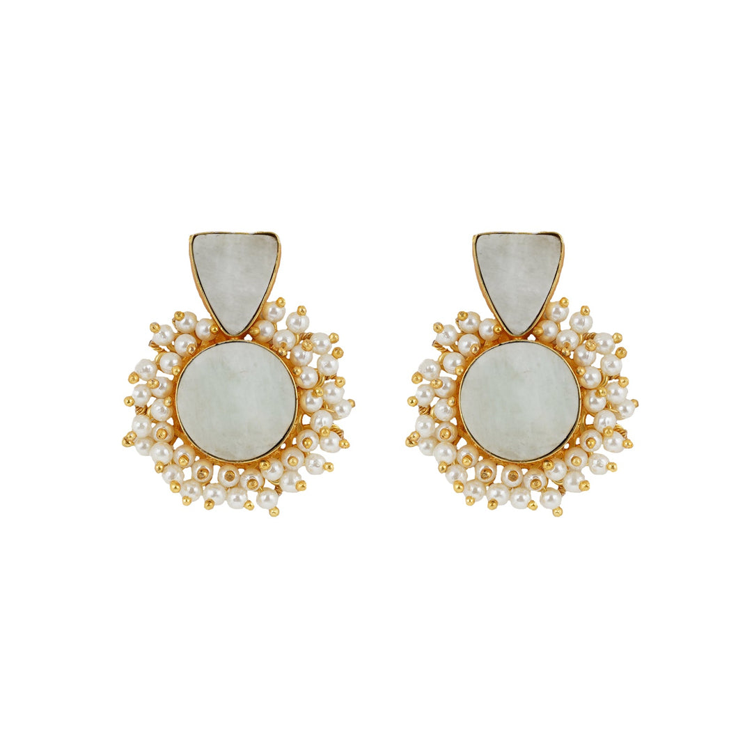 Teejh Preeti Light Green Stone and Pearl Earring