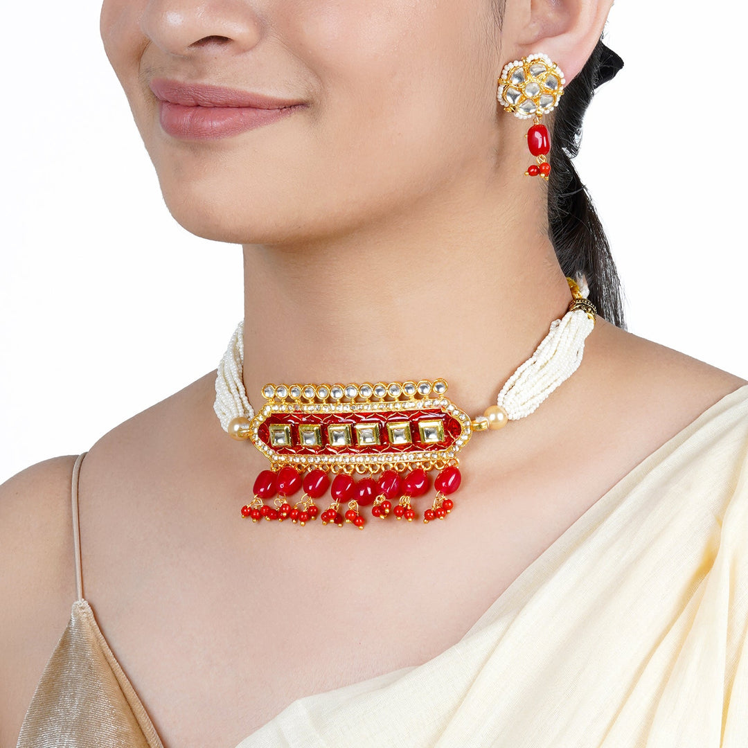 Teejh Akruti Red Necklace Set
