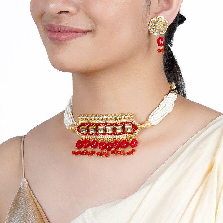 Teejh Akruti Red Necklace Set