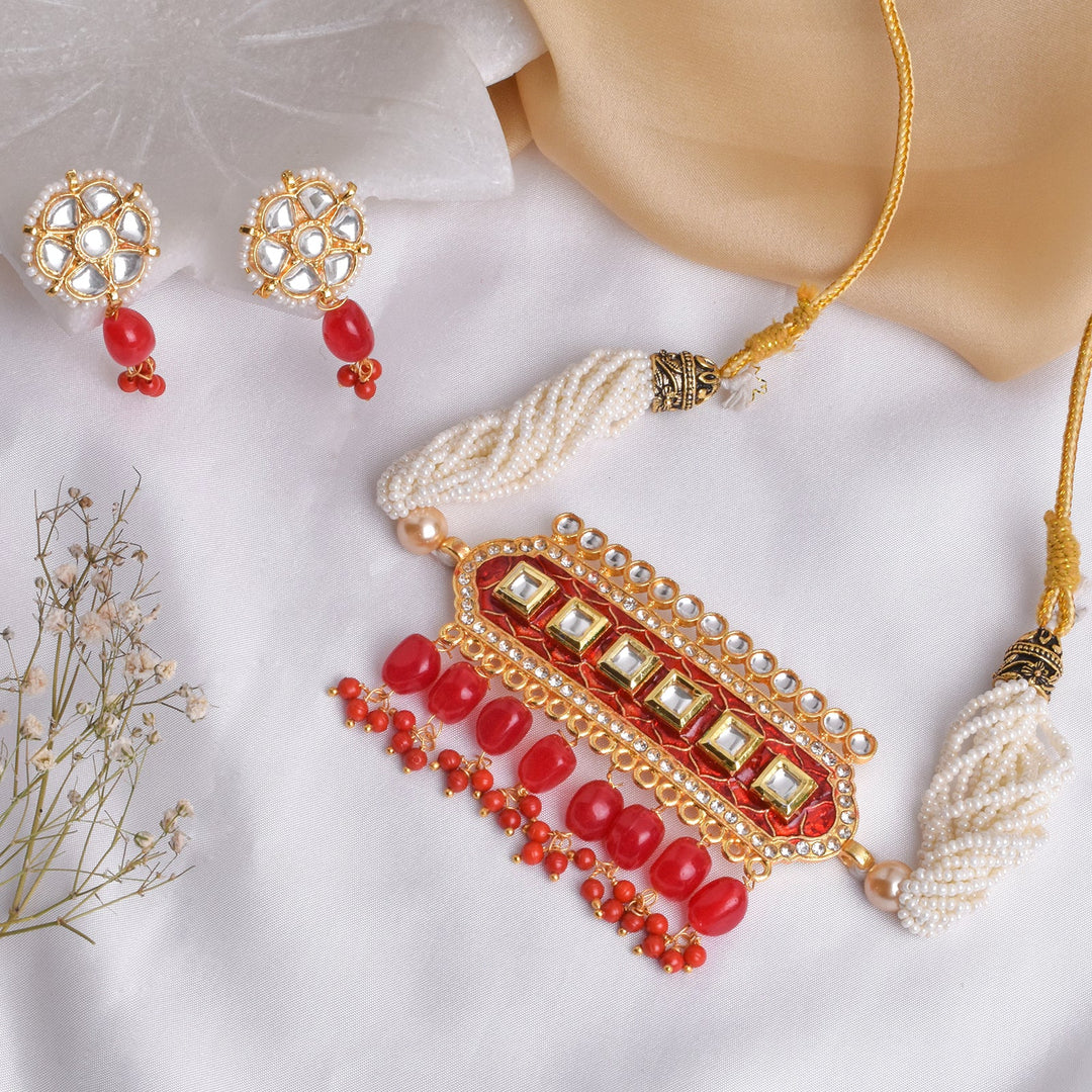 Teejh Akruti Red Necklace Set