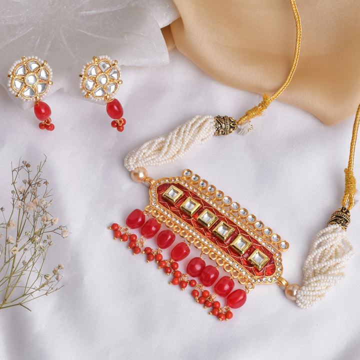 Teejh Akruti Red Necklace Set