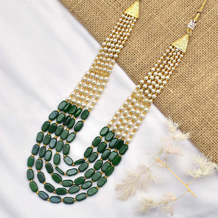 Teejh Aarushi Green Bead And Pearl Necklace