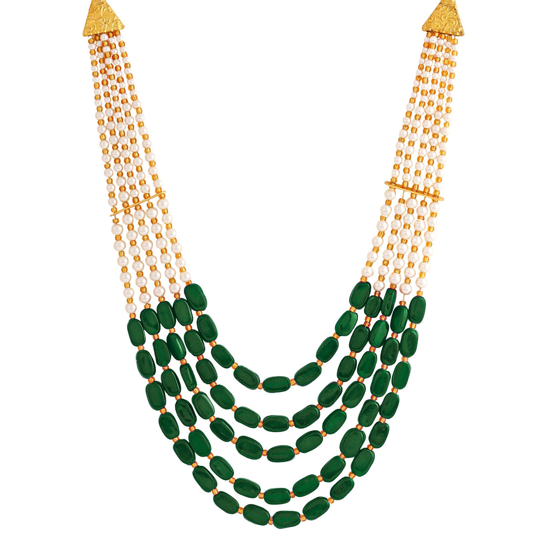 Teejh Aarushi Green Bead And Pearl Necklace