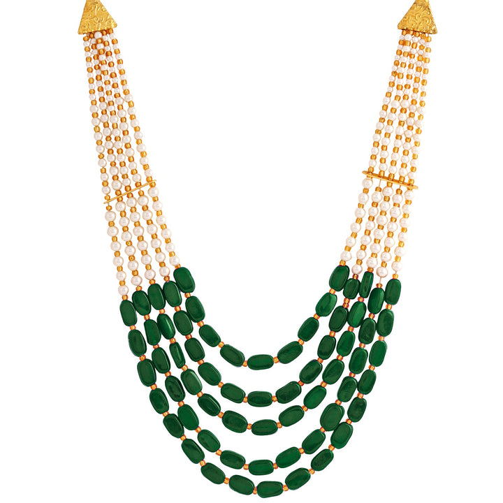 Teejh Aarushi Green Bead And Pearl Necklace