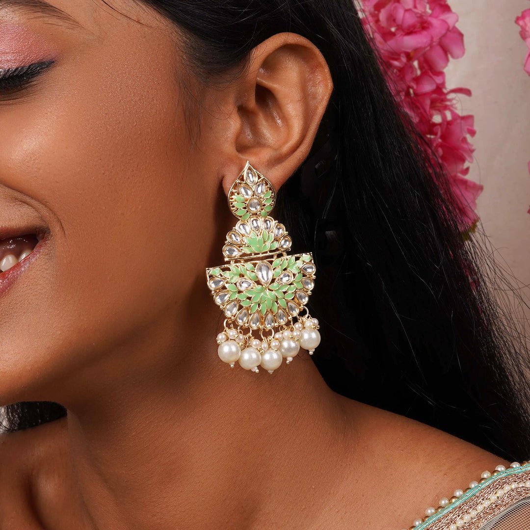 Teejh Nityashri Mint Gold Enamel Earrings