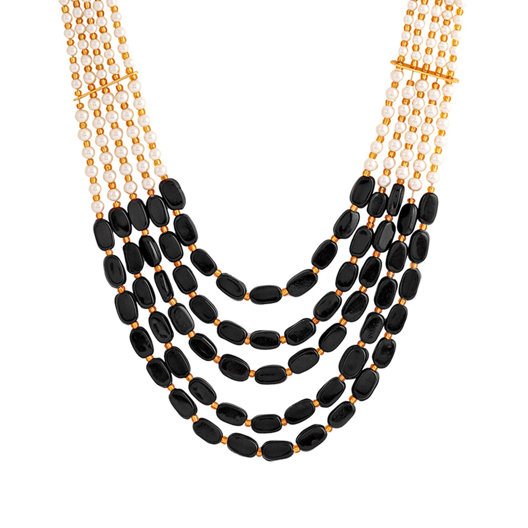 Teejh Aarushi Black Bead and Pearl Necklace