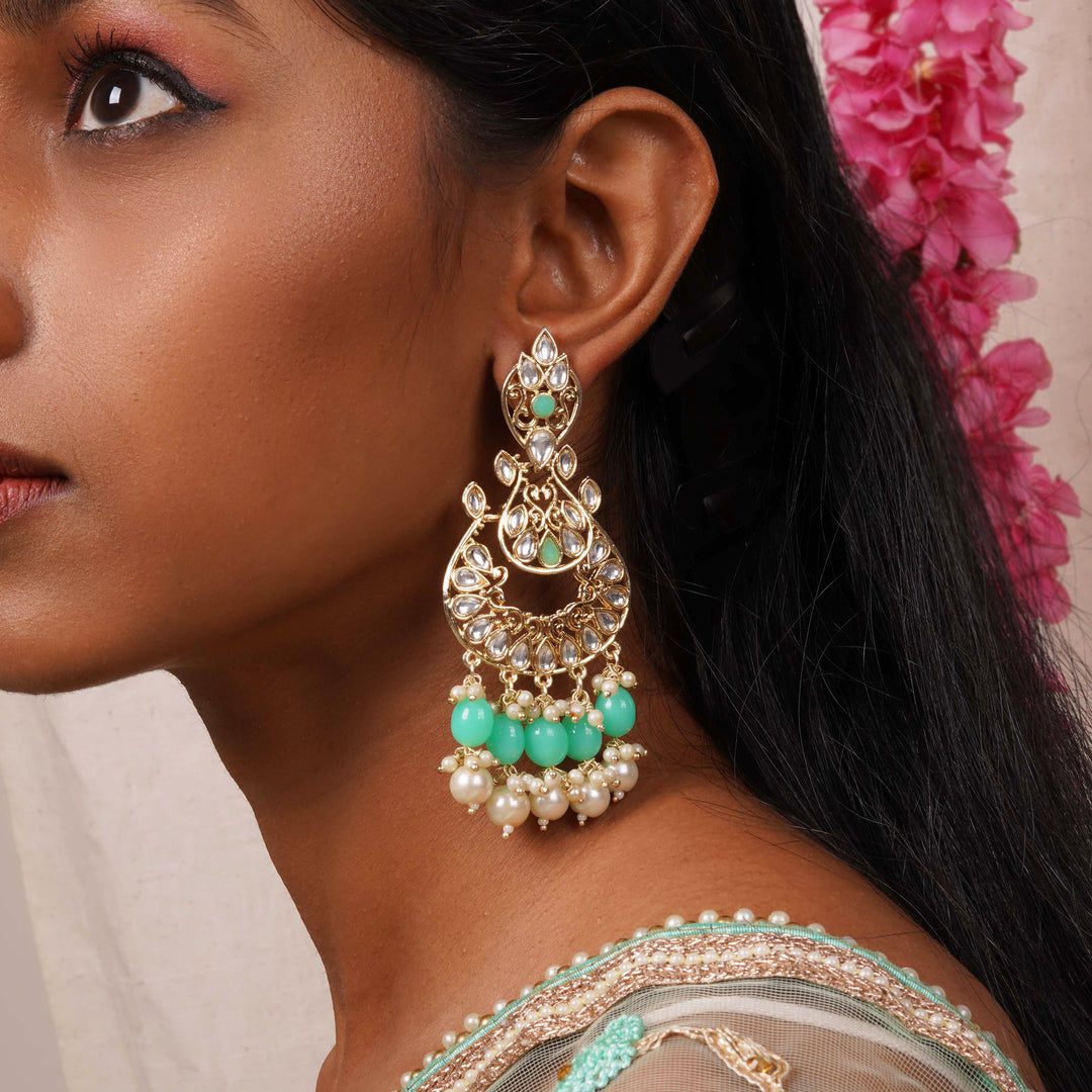 Teejh Urveeja Mint Green Gold Enamel Earrings