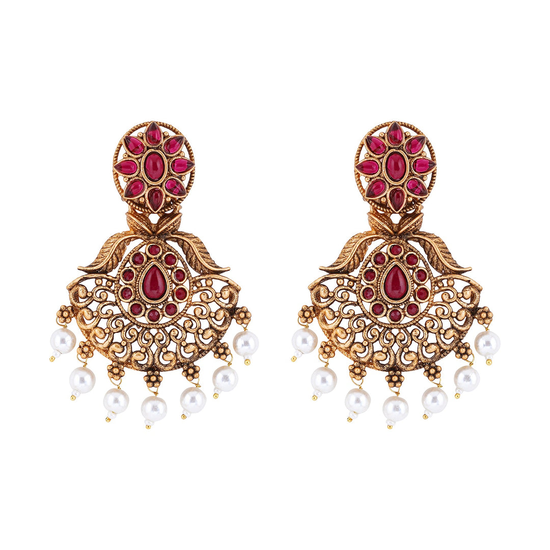 Teejh Vikasini Magenta Gold Enamel Earrings