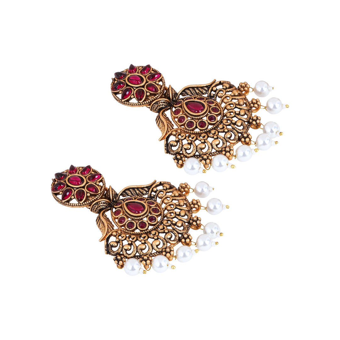 Teejh Vikasini Magenta Gold Enamel Earrings