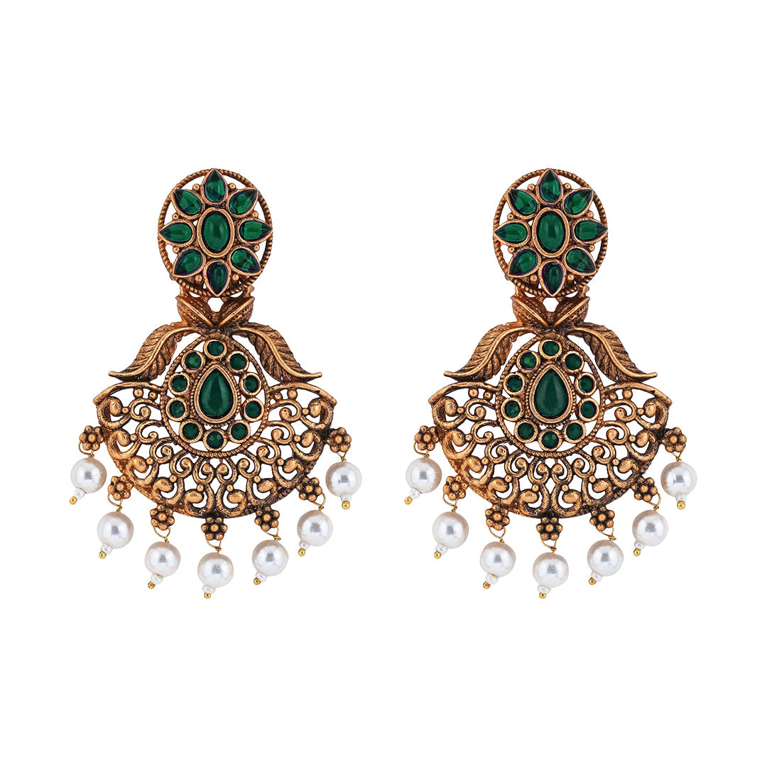 Teejh Vikasini Dark Green Gold Enamel Earrings