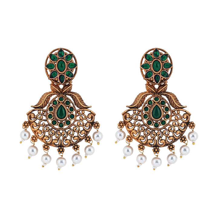 Teejh Vikasini Dark Green Gold Enamel Earrings