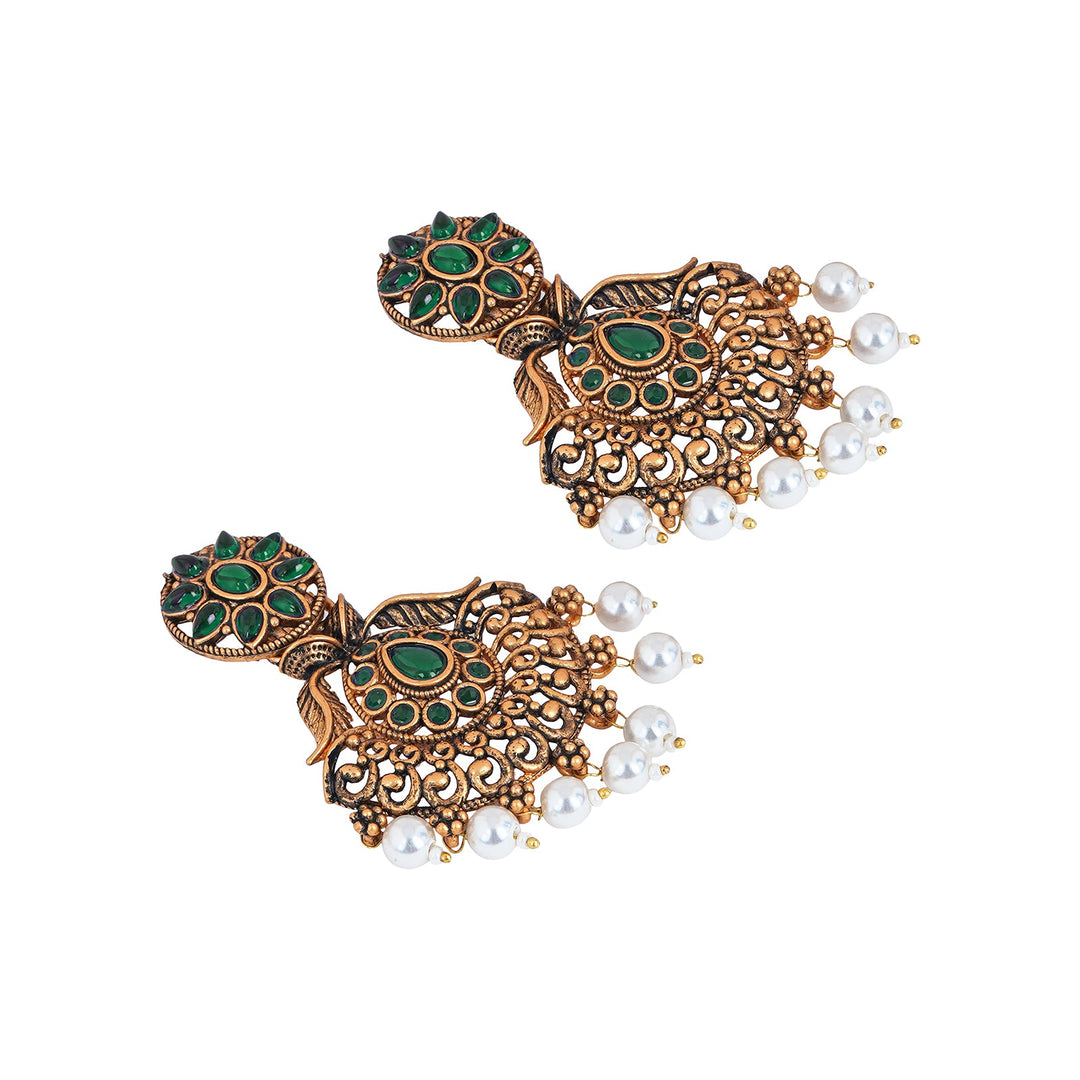 Teejh Vikasini Dark Green Gold Enamel Earrings