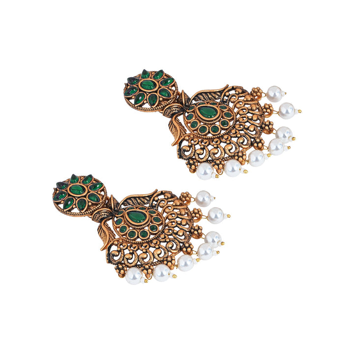 Teejh Vikasini Dark Green Gold Enamel Earrings