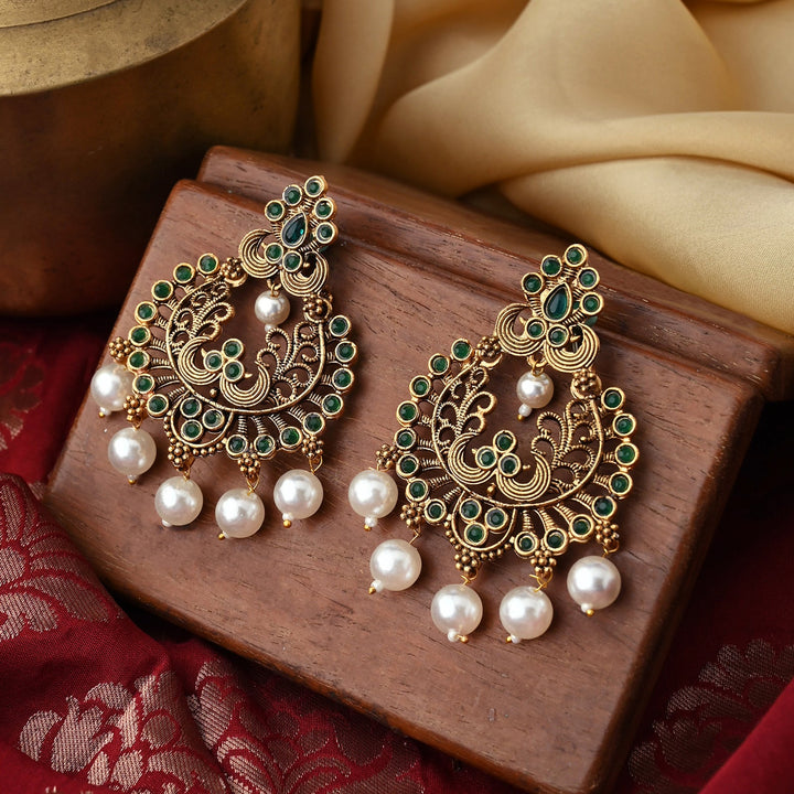 Teejh Siyaa Dark Green Gold Enamel Earrings