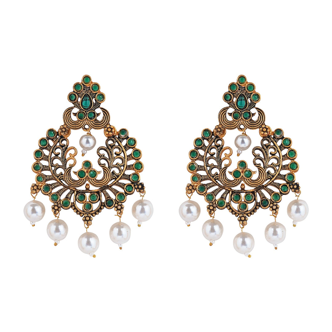 Teejh Siyaa Dark Green Gold Enamel Earrings