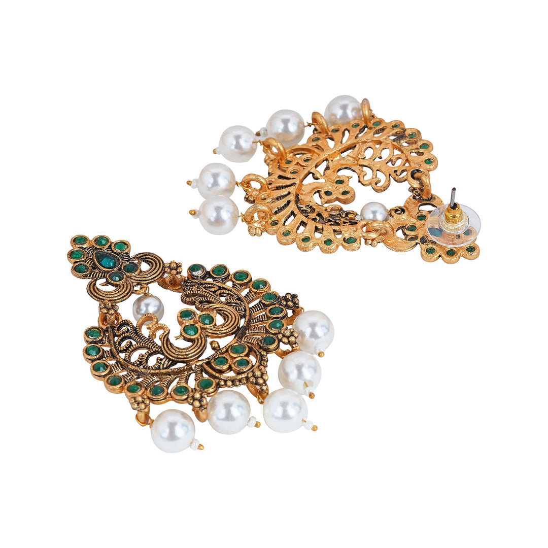Teejh Siyaa Dark Green Gold Enamel Earrings