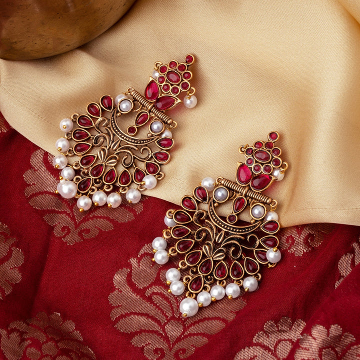 Teejh Rutuja Magenta  Gold Enamel Earrings