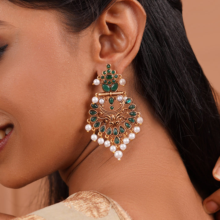 Teejh Rutuja Dark Green Gold Enamel Earrings