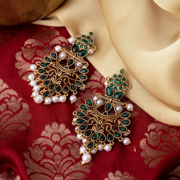 Teejh Rutuja Dark Green Gold Enamel Earrings