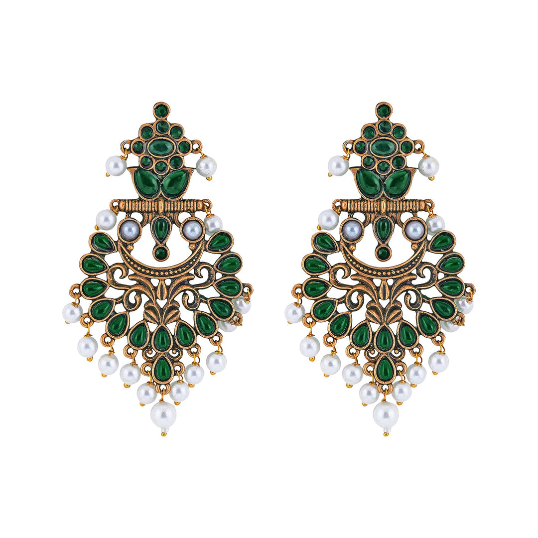 Teejh Rutuja Dark Green Gold Enamel Earrings