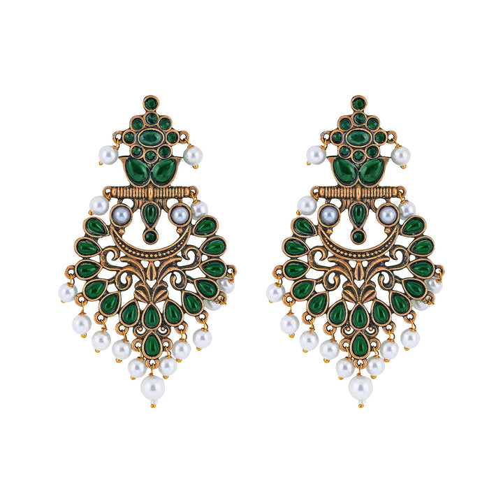 Teejh Rutuja Dark Green Gold Enamel Earrings