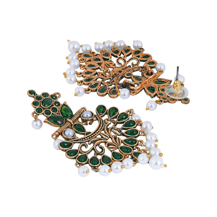 Teejh Rutuja Dark Green Gold Enamel Earrings