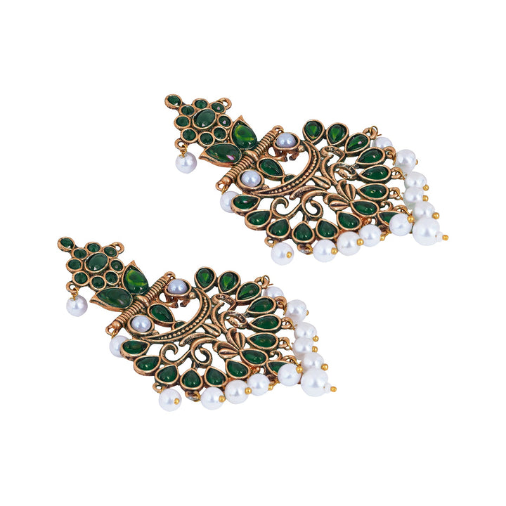Teejh Rutuja Dark Green Gold Enamel Earrings