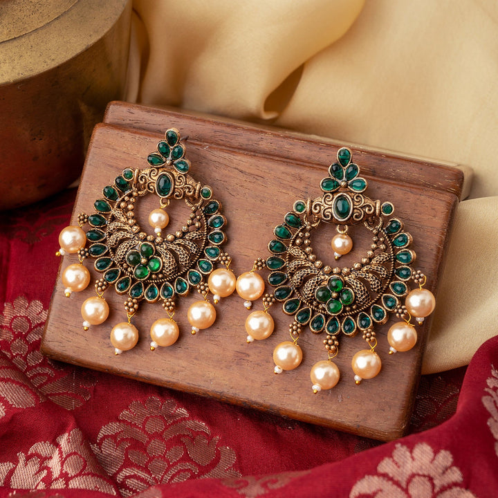 Teejh Hanseeka Dark Green Gold Enamel Earring