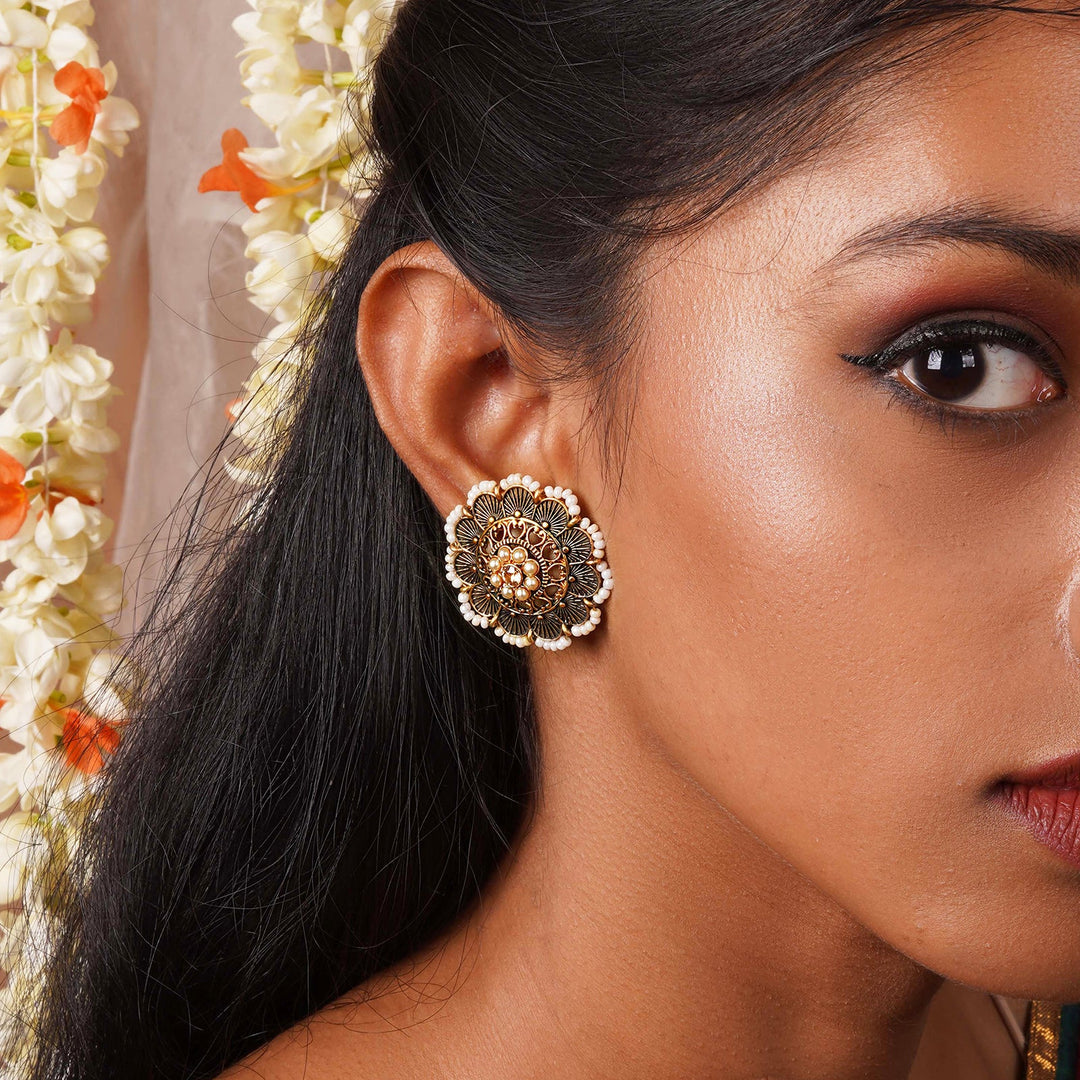 Teejh Pragya Dark Blue Gold Enamel Stud