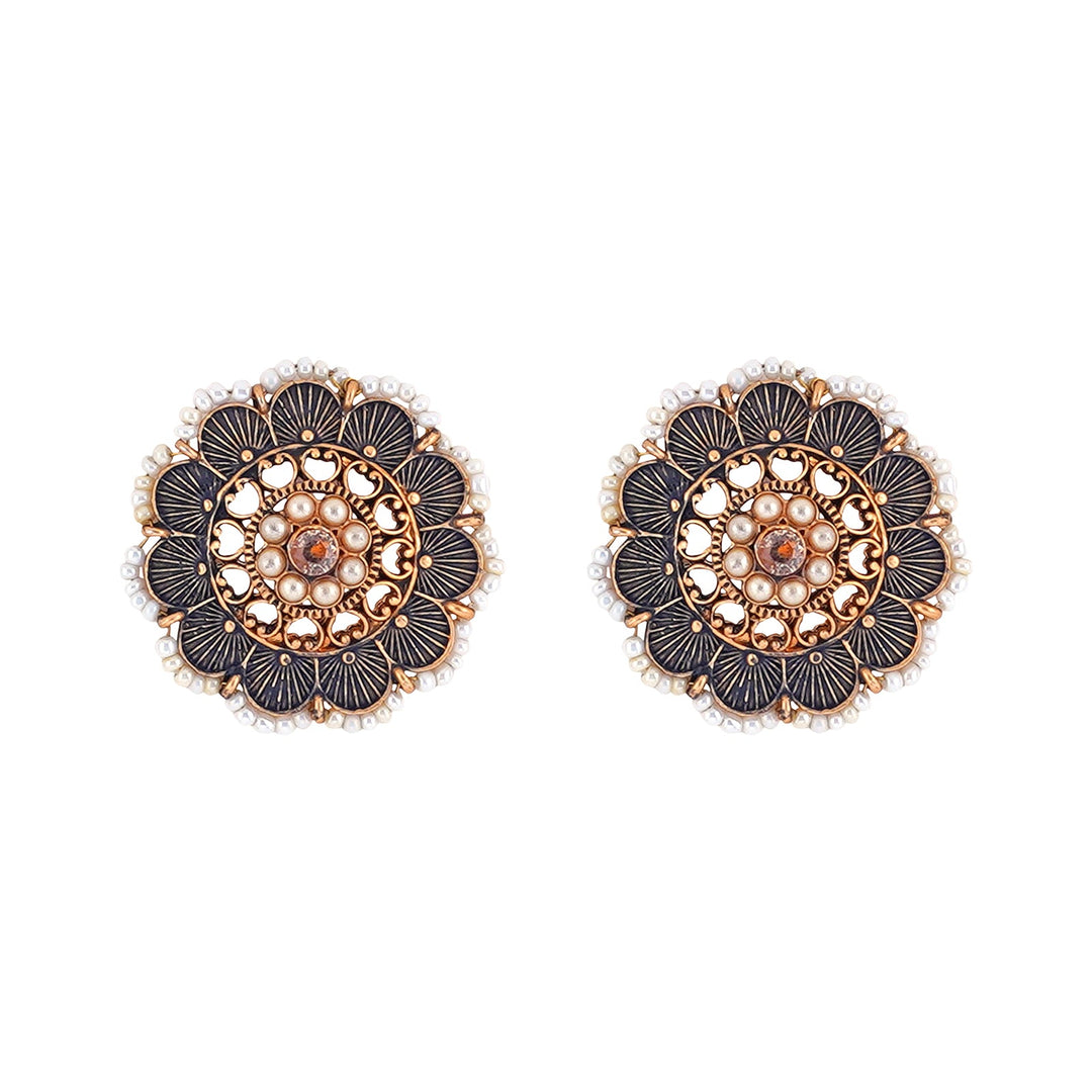 Teejh Pragya Dark Blue Gold Enamel Stud