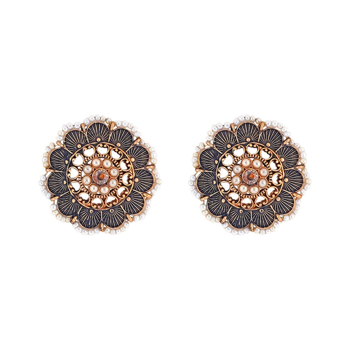 Teejh Pragya Dark Blue Gold Enamel Stud