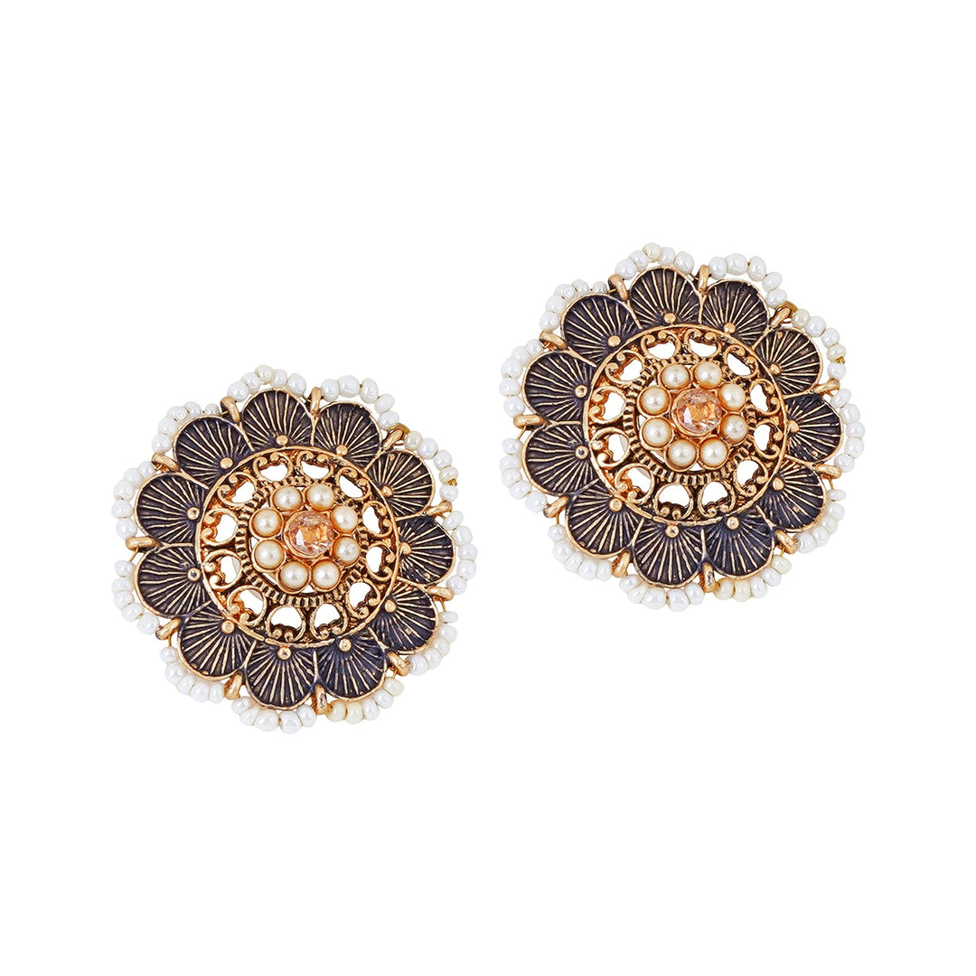Teejh Pragya Dark Blue Gold Enamel Stud