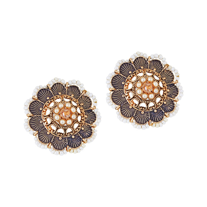 Teejh Pragya Dark Blue Gold Enamel Stud