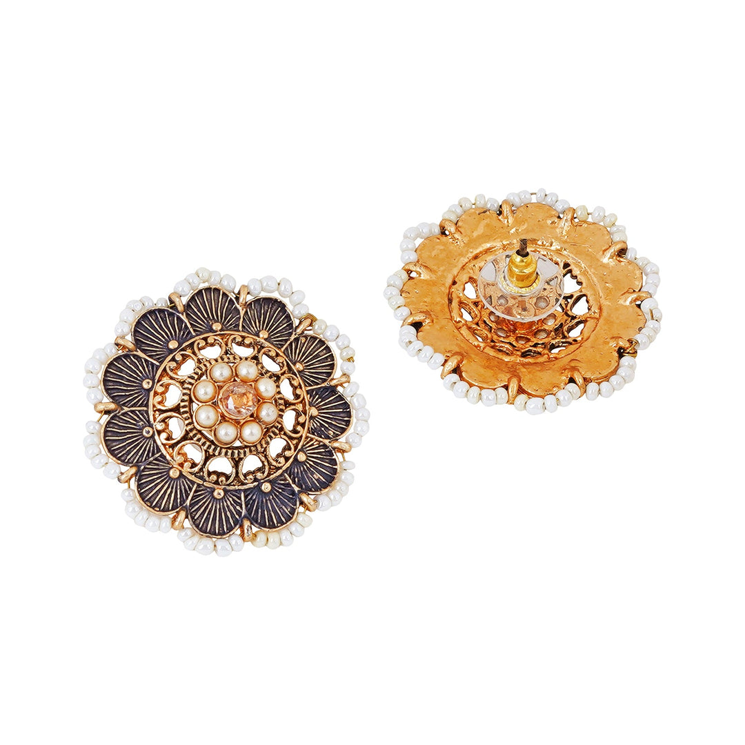 Teejh Pragya Dark Blue Gold Enamel Stud