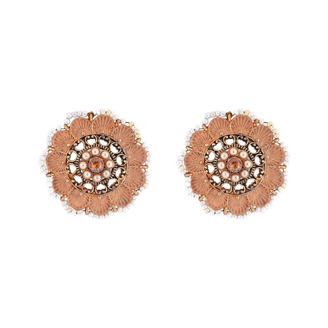 Teejh Pragya Nude Pink Gold Enamel Stud