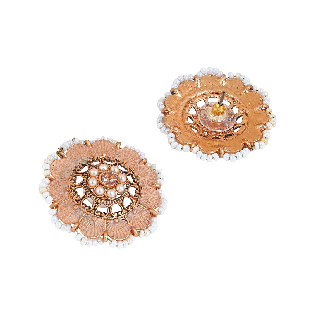Teejh Pragya Nude Pink Gold Enamel Stud