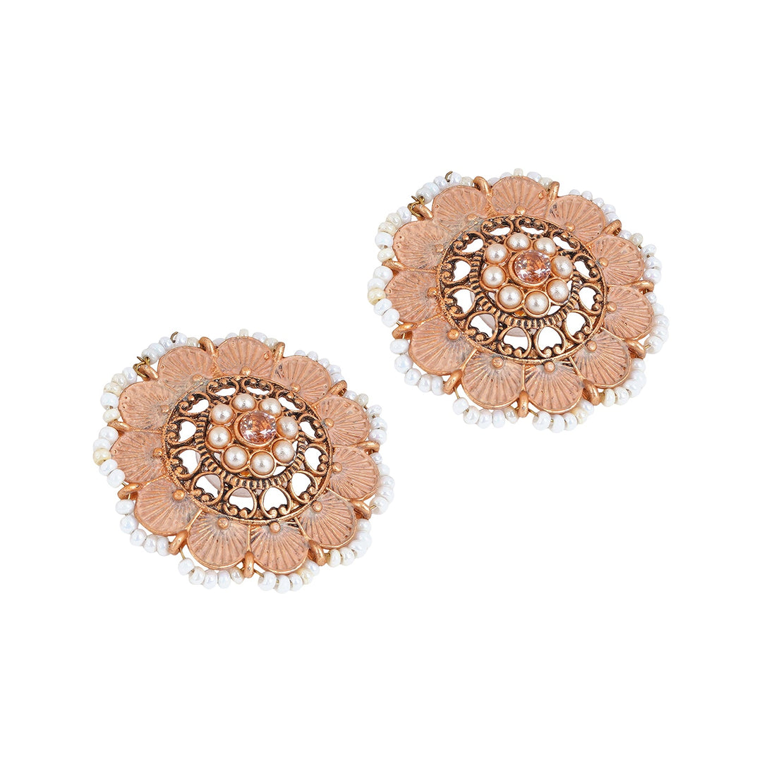 Teejh Pragya Nude Pink Gold Enamel Stud