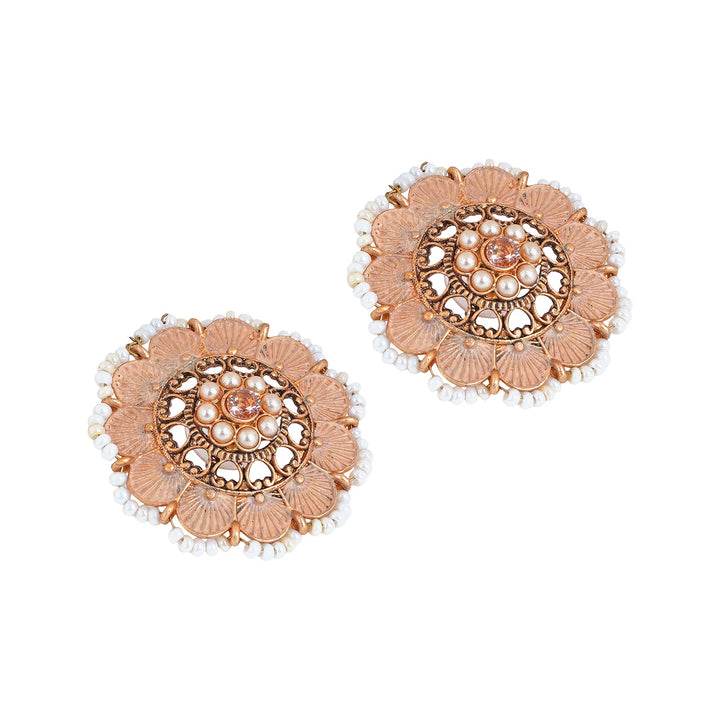 Teejh Pragya Nude Pink Gold Enamel Stud