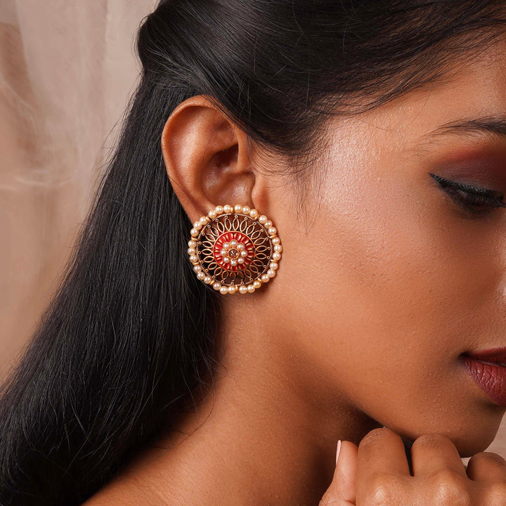 Teejh Vaani Red Gold Enamel Stud