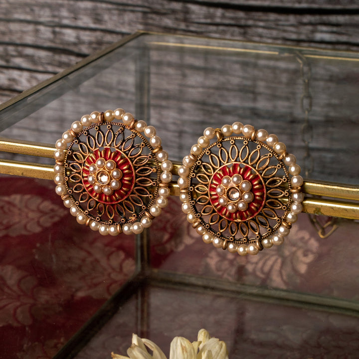 Teejh Vaani Red Gold Enamel Stud
