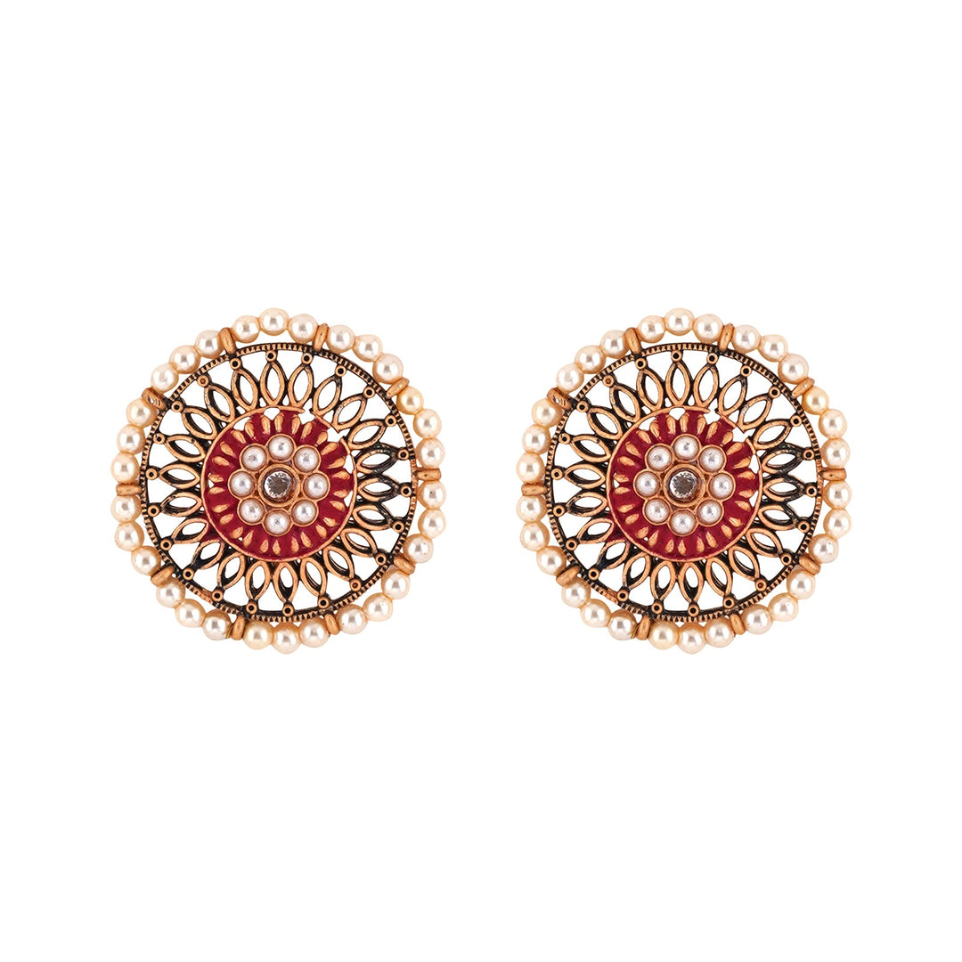 Teejh Vaani Red Gold Enamel Stud